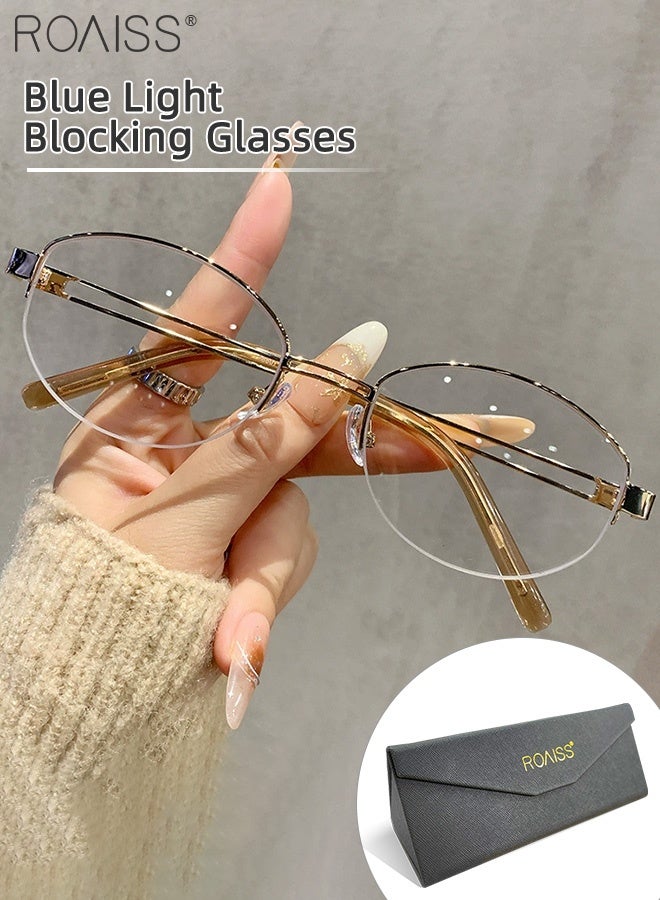 roaiss Oval Small Frame Fashion Blue Light Glasses for Women, Blue Light Filter, Suitable for Daily Outfit, Party Decor, Computer Office, Gaming, Everyday Use, Comfortable to Wear - Image 1