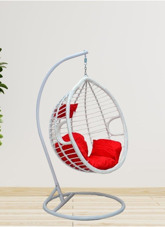 KARNAK Karnak Indoor Outdoor Patio Wicker Hanging Chair Swing Egg Basket Chairs with Stand UV Resistant Cushions 120kg Capacity for Patio Backyard Balcony Color (White)  - Image 1