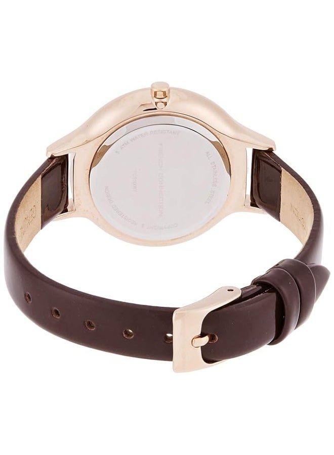 French Connection Women's Brown Dial Brown Leather Strap Analog Watch 33mm - Image 3