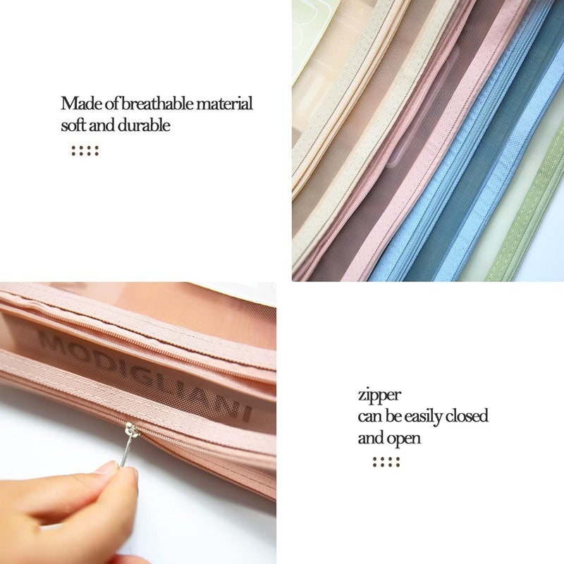 Excefore Mesh Zipper Pouch Zipper Bags, 5 Pack Double-Layer Large Size Folders With Handle, Clear Pencil Pouch Information Textbook Storage Bag, Zipper File Bags For Office Supplies For School Student - Image 5