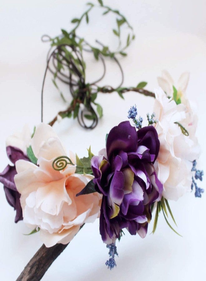 YnimioAOX Handmade Adjustable Flower Wreath Headband Halo Floral Crown Garland Headpiece,D11-purple/light pink - Image 4