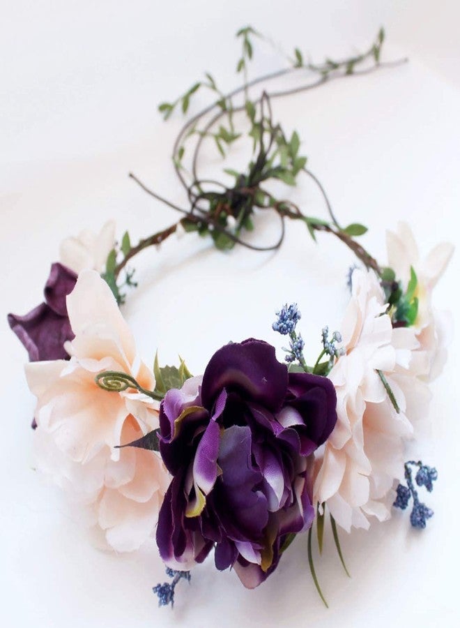 YnimioAOX Handmade Adjustable Flower Wreath Headband Halo Floral Crown Garland Headpiece,D11-purple/light pink - Image 2