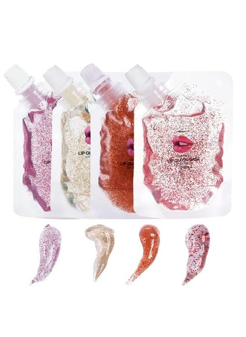 4 Color Glitter Lip Gloss Base Kit, Moisturize Lip Gloss Base Oil Material Lip Makeup Primers for DIY Handmade Making Lip Balms and Lipgloss Set(4 Pack x 20ML)