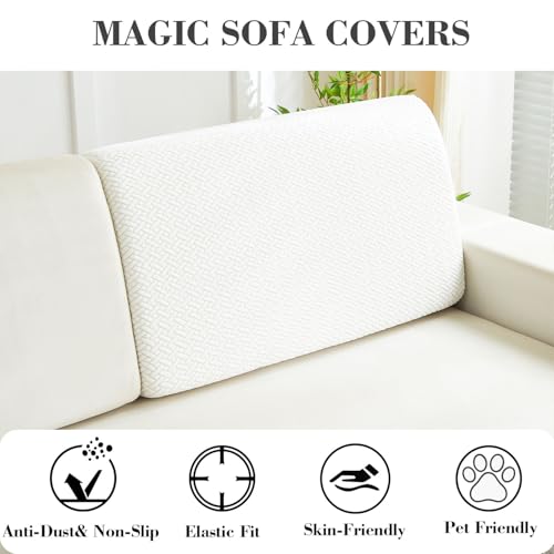 Disayu Magic Sofa Covers Couch Covers 2024 New Couch Cushion Covers Universal Sofa Covers Washable Stretch Slipcovers for Sectional Sofa (Texture Ivory White,Back Cover L) - Image 3
