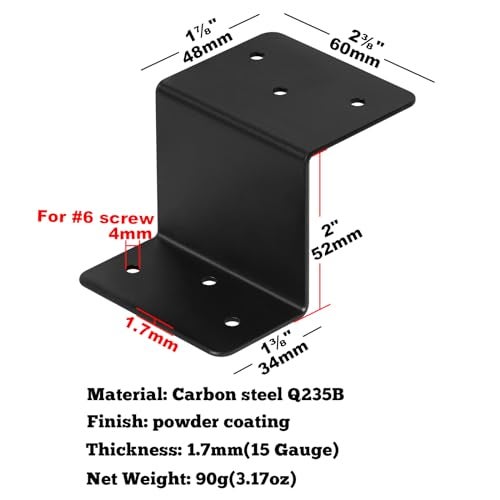 GBGS 10 PCS Black Z Brackets,2" Height Double Angle Z Clip for Wood Shelves Fixing - Image 2