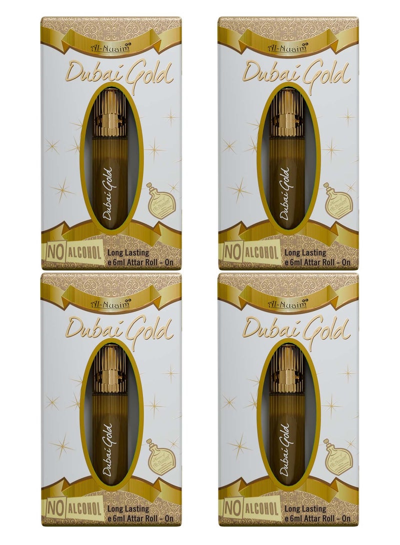 Al Nuaim Al-Nuaim Dubai Gold Alcohol Free Attar Roll On for Men - Pack of 4 (6ml Each) | Exquisite & Long Lasting Fragrance - Image 1