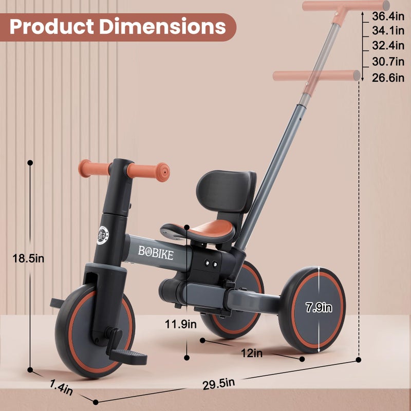 Bobike 5-in-1 Tricycle for Toddlers 18 Months to 5 Years Old, Toddler Bike, Kids Tricycle with Push Handle and Backrest, Toddler Balance Bike with Easy Assembly for Boys and Girls. (Grey) - Image 5