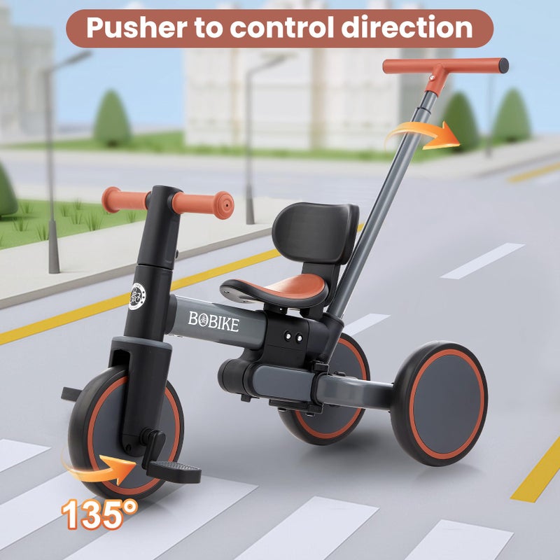 Bobike 5-in-1 Tricycle for Toddlers 18 Months to 5 Years Old, Toddler Bike, Kids Tricycle with Push Handle and Backrest, Toddler Balance Bike with Easy Assembly for Boys and Girls. (Grey) - Image 4