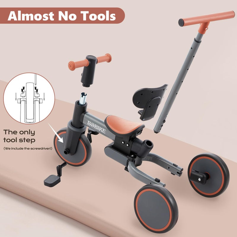 Bobike 5-in-1 Tricycle for Toddlers 18 Months to 5 Years Old, Toddler Bike, Kids Tricycle with Push Handle and Backrest, Toddler Balance Bike with Easy Assembly for Boys and Girls. (Grey) - Image 3