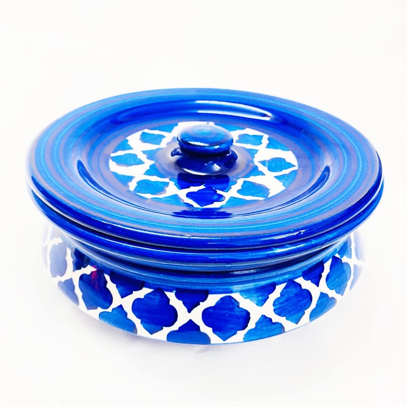 SG Shadowgreen ShadowGreen | Ceramic Serving Dekchi | Serving Bowl with Lid | Dinner/Gravy Bowl | Dark Blue Design | (Small (450ml)) - Image 3