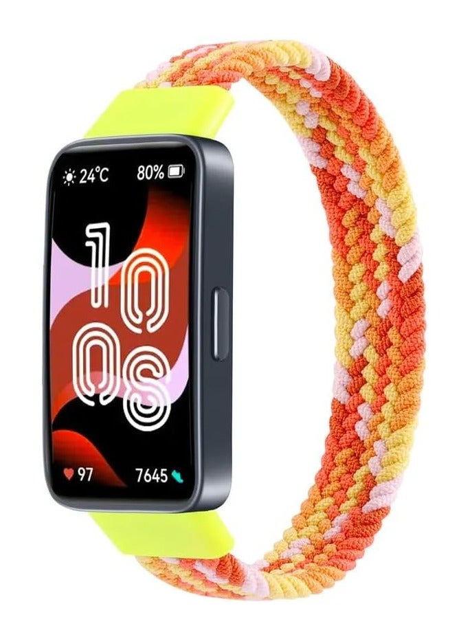 Braided Strap Compatible with for Huawei Band 9/8 Replacement Belt Watchband, Woven Nylon Elastic Huawei Band 8/9 Small Size (starlight orange) 