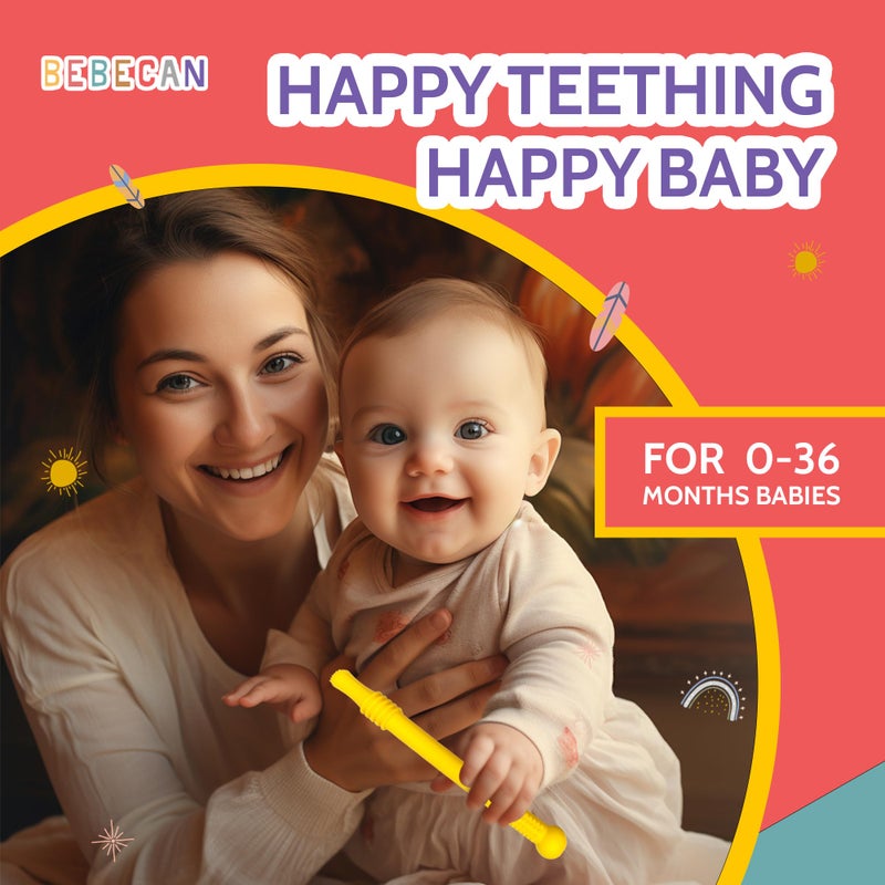 BEBECAN عصي التسنين بيبيكان للأطفال من 0-36 شهر - مساعدات تسنين سيليكون فائقة النعومة، تخفيف آلام الفم للرضع، مجموعة متعددة الألوان 6 قطع - Image 4