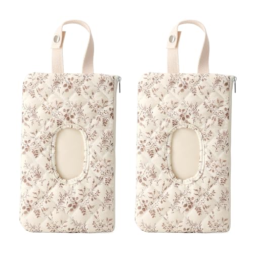 BBIQI Quilted Baby Wipe Holder Quilted Wipe Pouch Portable Hanging Floral Wet Wipes Bag for Car, Stroller - Image 1