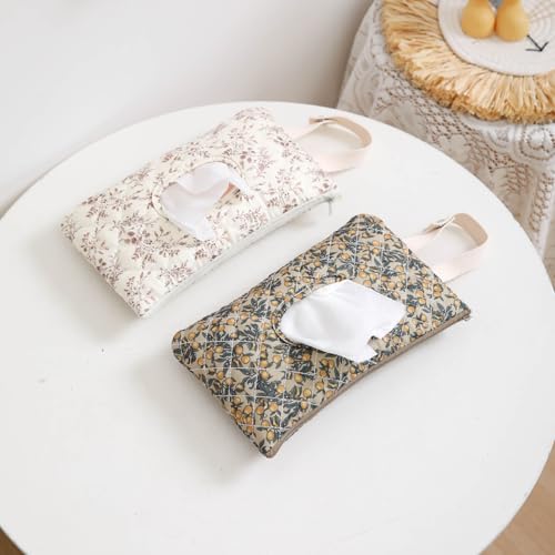 BBIQI Quilted Baby Wipe Holder Quilted Wipe Pouch Portable Hanging Floral Wet Wipes Bag for Car, Stroller - Image 5