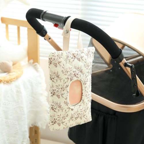 BBIQI Quilted Baby Wipe Holder Quilted Wipe Pouch Portable Hanging Floral Wet Wipes Bag for Car, Stroller - Image 2