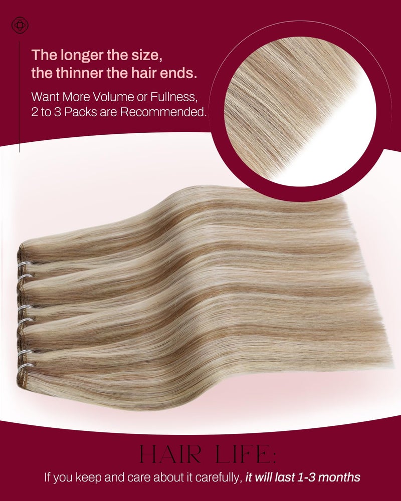Moresoo Sew in Hair Extensions Real Human Hair Remy Straight Weft Hair Extensions Human Hair Light Brown Highlighted with Blonde 100g 18 Inch - Image 3