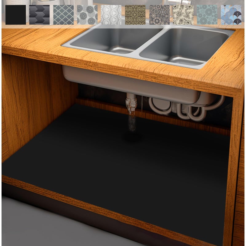 AiBOB AiBOB Waterproof Under Sink Mat Absorbent Quick Dry Sink Liners Protect Cabinets Durable Shelf Liners Slip Resistant and NonAdhesive 24X68 Pure Black  - Image 1