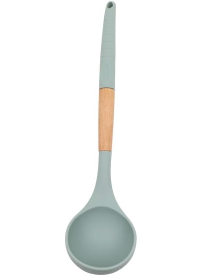 مغرفة تقديم سيليكون للمطبخ بمقبض خشبي، لون أخضر فاتح - Image 1