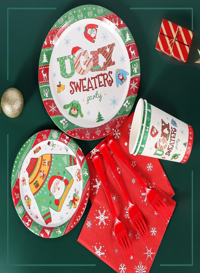 Atonofun Ugly Sweater Party Supplies, Ugly Sweater Plates and Napkins, Disposable Christmas Plates, Cups, Napkins and Forks for Christmas Party Decorations Serves 24 - Image 3