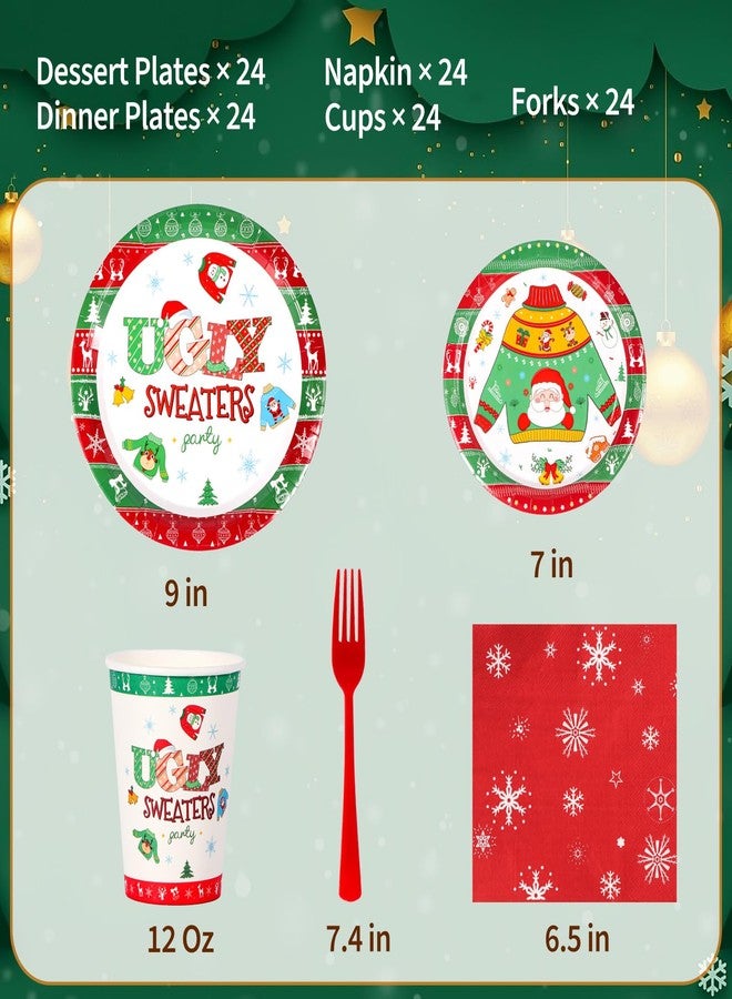Atonofun Ugly Sweater Party Supplies, Ugly Sweater Plates and Napkins, Disposable Christmas Plates, Cups, Napkins and Forks for Christmas Party Decorations Serves 24 - Image 2