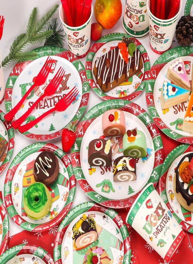 Atonofun Ugly Sweater Party Supplies, Ugly Sweater Plates and Napkins, Disposable Christmas Plates, Cups, Napkins and Forks for Christmas Party Decorations Serves 24 - Image 4