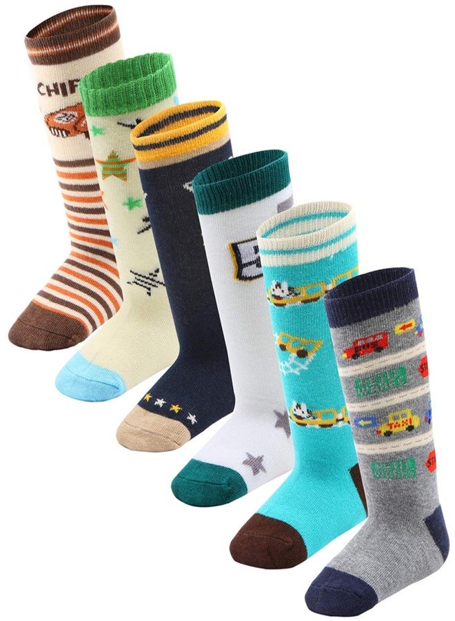 Cottock 6 Pairs Toddler Boy Non Slip Grip Socks Knee High Socks Cotton, Baby Boys Anti Skid Long Socks for Kids boy (6 Pairs, 3-5 Years) - Image 1
