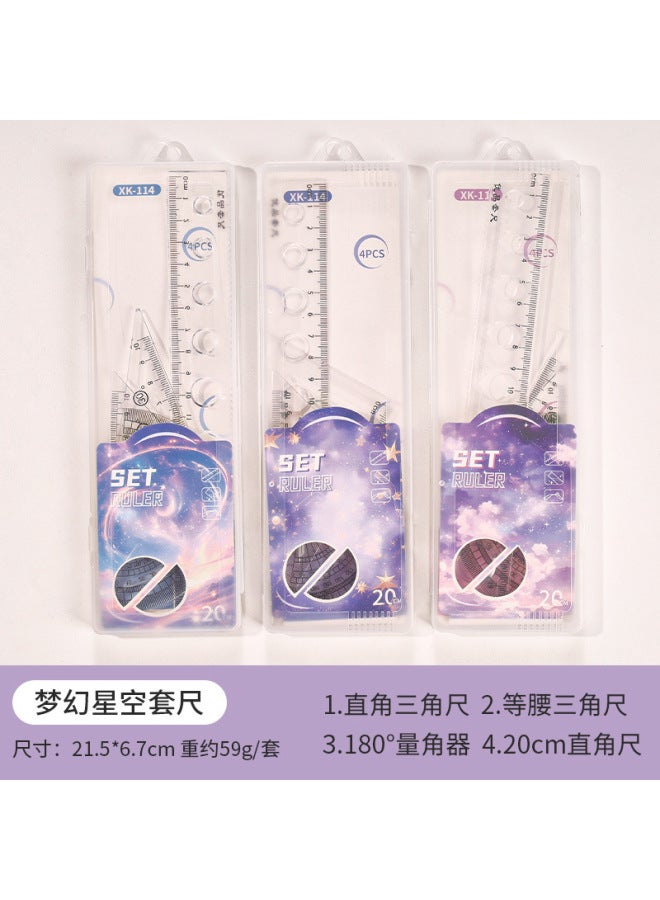 HELPS Creative Cartoon Ruler Set Four-piece Set Cute Primary School Students 20cm Boxed Ruler Triangle Ruler Protractor - Image 1
