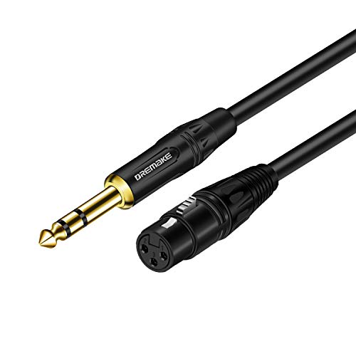 DREMAKE Balanced Cable 33 Foot TRS 6.35mm (1/4 Inch) Male to XLR Female Mic Cable for Amplifier, Speakers - Black - Image 1