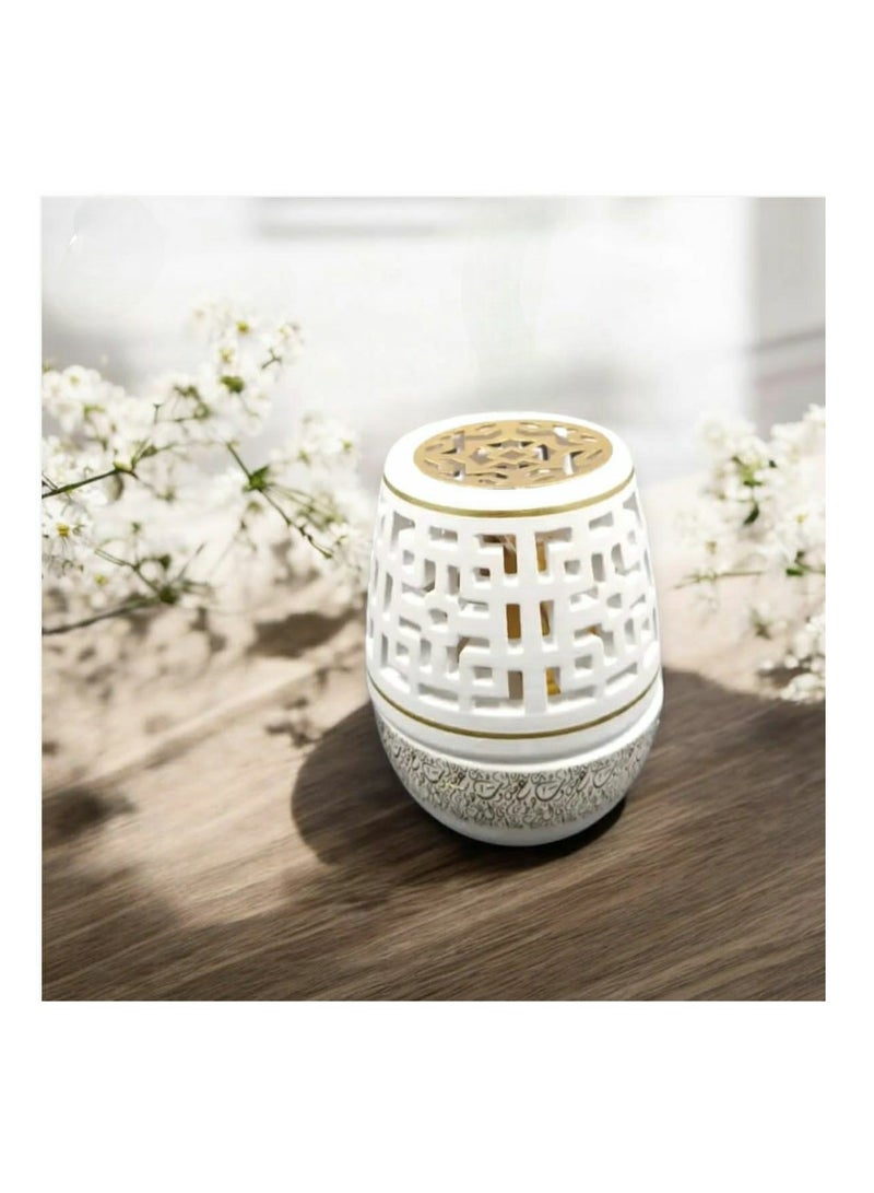 مبخرة فخار ابيض/ذهبي 10سم  - Image 1