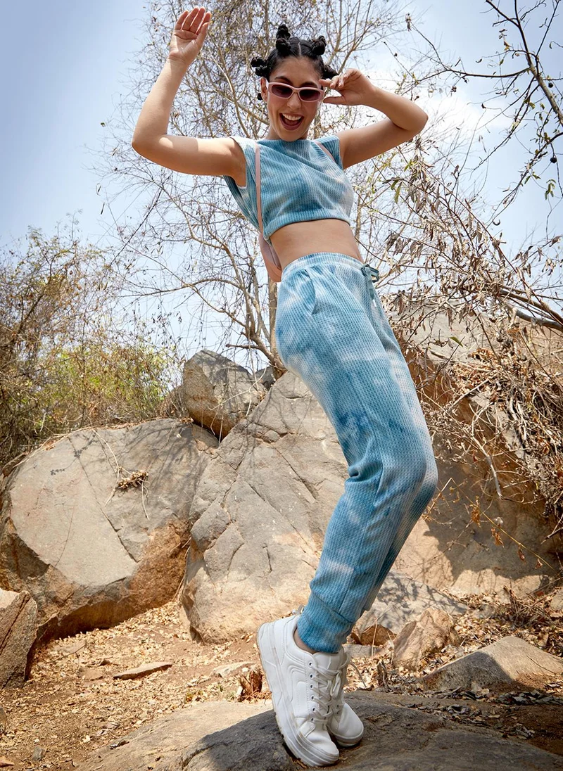 PINACOLADA Women's Powder Blue Waffle Co-Ord Set For Casual Wear | Crew Neck | Sleeveless | Drawstring Closure | Co-Ords Designed With Comfort Fit For Woman & Girls