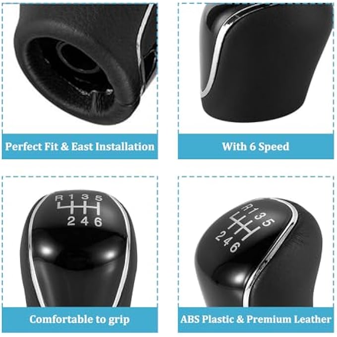 ريحني مقبض ترس فورد يدوي مقبض ناقل الحركة 6 تروس لفورد فوكس فييستا Mk2 Mk3 Mk4 CMax SMax Kuga Mondeo IV Galaxy Facelift Gear Gear Concierge Skin PU محسن مقبض Focus Gear Gear أسود - Image 4