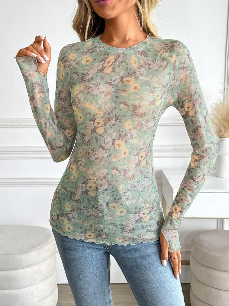 Dealmore Womens Mesh Sheer Lace Going Out Slim Fitted See Through Tops Spring Fashion Clothes 2026 Outfits Green M - Image 3