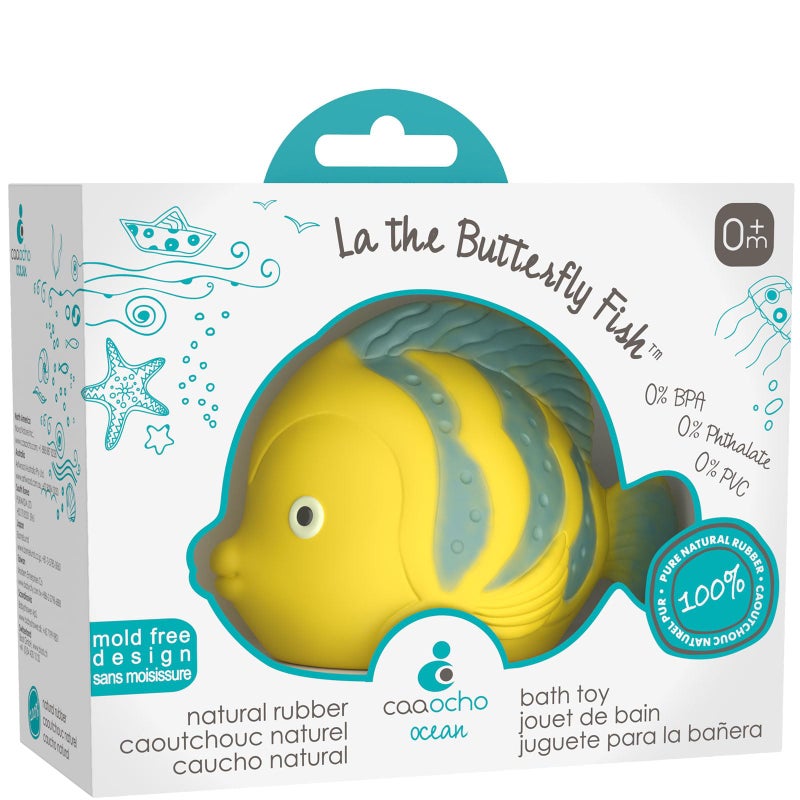 CaaOcho Pure Natural Rubber Bath Toy - La The Butterfly Fish Baby Toy - Hole Free Bath Toys, BPA Free Bath Toys for Infants, Without Holes Sealed Natural Rubber Baby Toy - Image 1