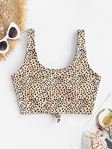 ZAFUL Women's Front Knot Bikini Tops Crop Tankini Top Scoop Neck Padded Bathing Suit Tops Deep Yellow-Top Only M - Image 4