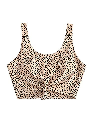 ZAFUL Women's Front Knot Bikini Tops Crop Tankini Top Scoop Neck Padded Bathing Suit Tops Deep Yellow-Top Only M - Image 1