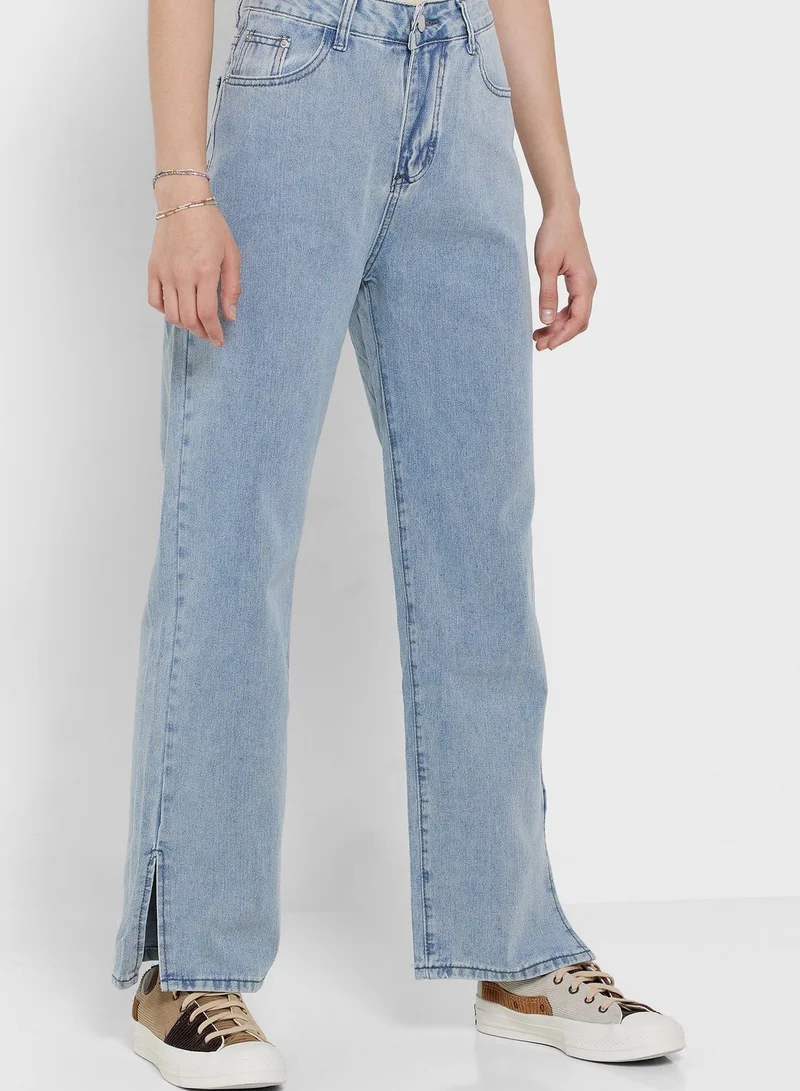 Ginger Classic Mom Jeans With Slit Detail