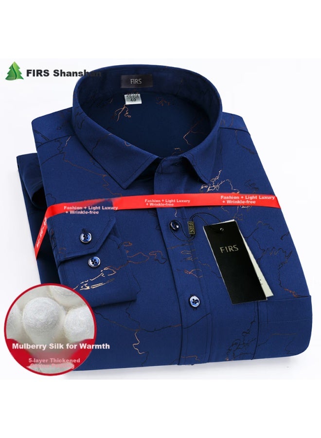Firs Men's Shirt, Winter Fleece-lined Thick Mulberry Silk Warm Shirt, Business Wrinkle-free Thermal Undershirt For Men, 8326 40
