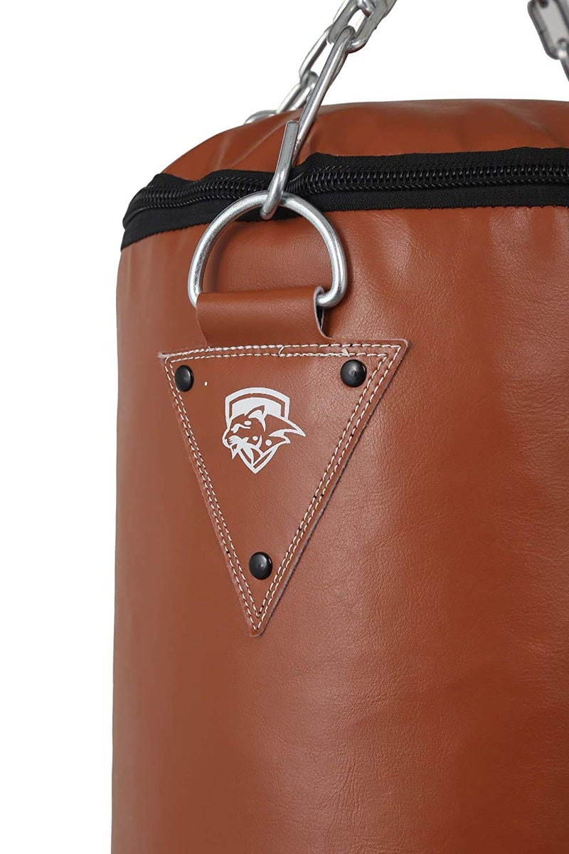 IWIN RMOUR Unfilled TAN Heavy PU Leather Punch Bag Boxing MMA Sparring Punching Training Kick Boxing Muay Thai with Hanging Chain and Heavy Duty Wall Mounted (4 Feet), Brown - Image 3