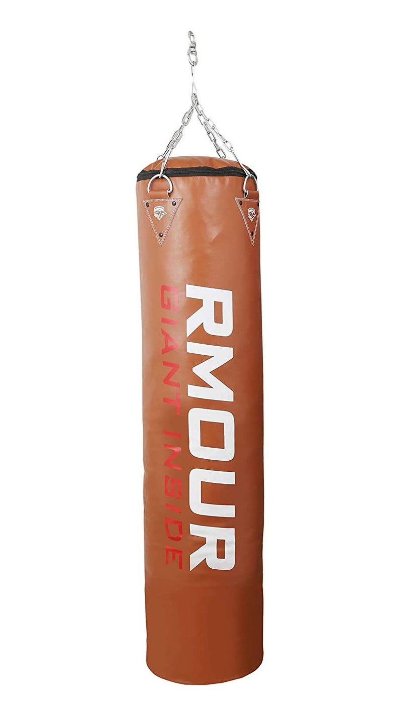 IWIN RMOUR Unfilled TAN Heavy PU Leather Punch Bag Boxing MMA Sparring Punching Training Kick Boxing Muay Thai with Hanging Chain and Heavy Duty Wall Mounted (4 Feet), Brown - Image 2