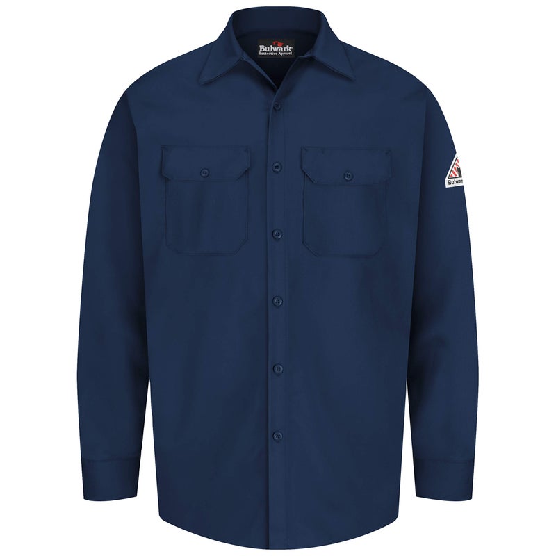 Bulwark Mens Flame Resistant 7 oz Cotton Work Shirt with Sleeve Vent Navy XLarge