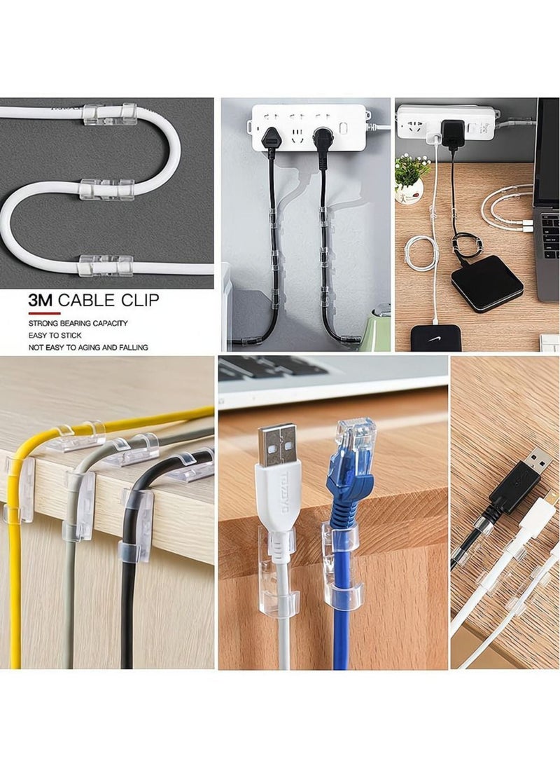 SYOSI - Self-Adhesive Cable Clips, Cable Organizer for 6-8 MM cable, Wire Clamp Sticky Clear Cable Clip Management Organizer Drop Wire Holder for TV PC Cable Desktop Home Office, 100 Pieces, Clear - Image 1
