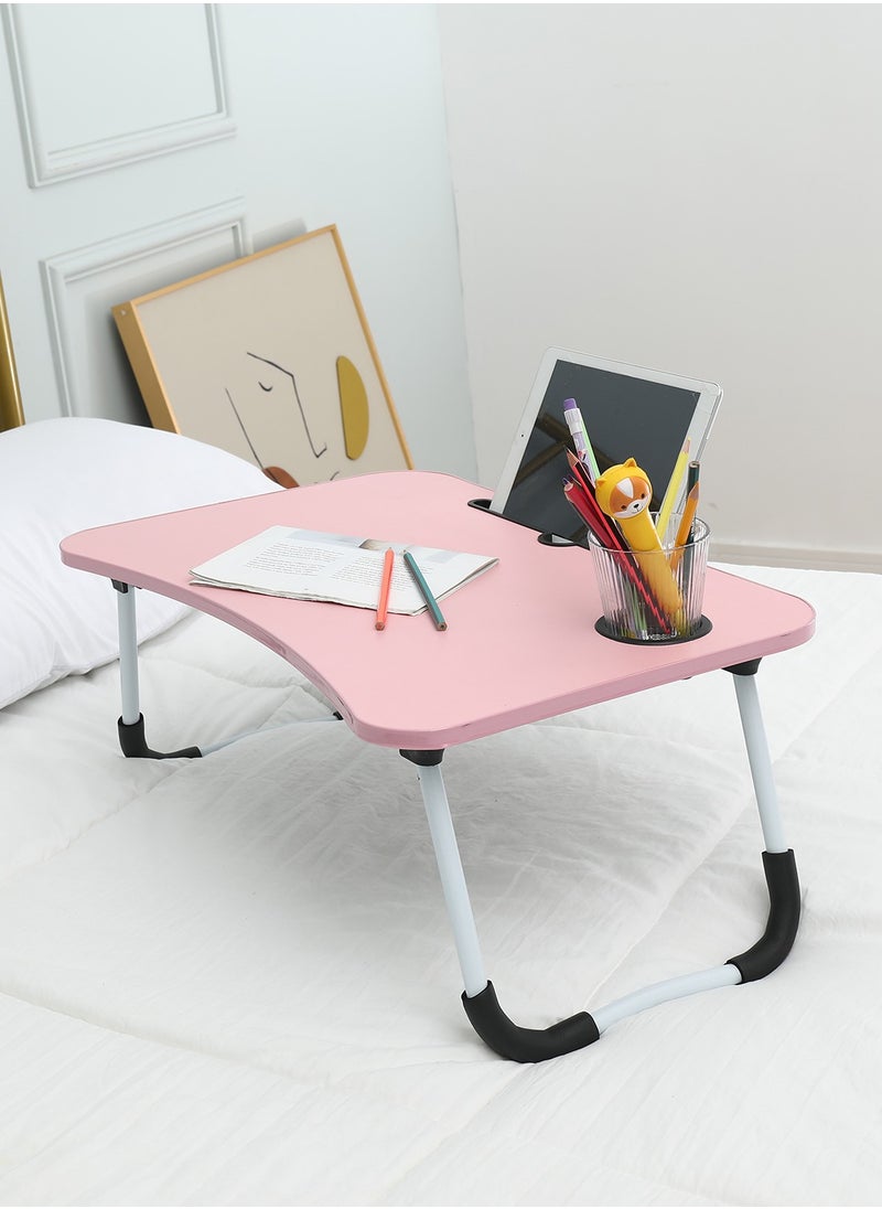 LAWAZIM - Foldable Laptop Desk - Pink - Portable Bed Table with Cup Holder and Adjustable, Ergonomic, Compact, and Space-Saving Design - Ideal for Working, Writing, Studying, and Drawing - Image 1