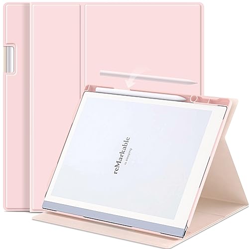 E NET-CASE Case for Remarkable 2 Paper Tablet- Multi-Viewing Adjustable Folding Book Folio Cover - with Built-in Pen Holder - for 10.3" 2020 Released (Pink) - Image 1