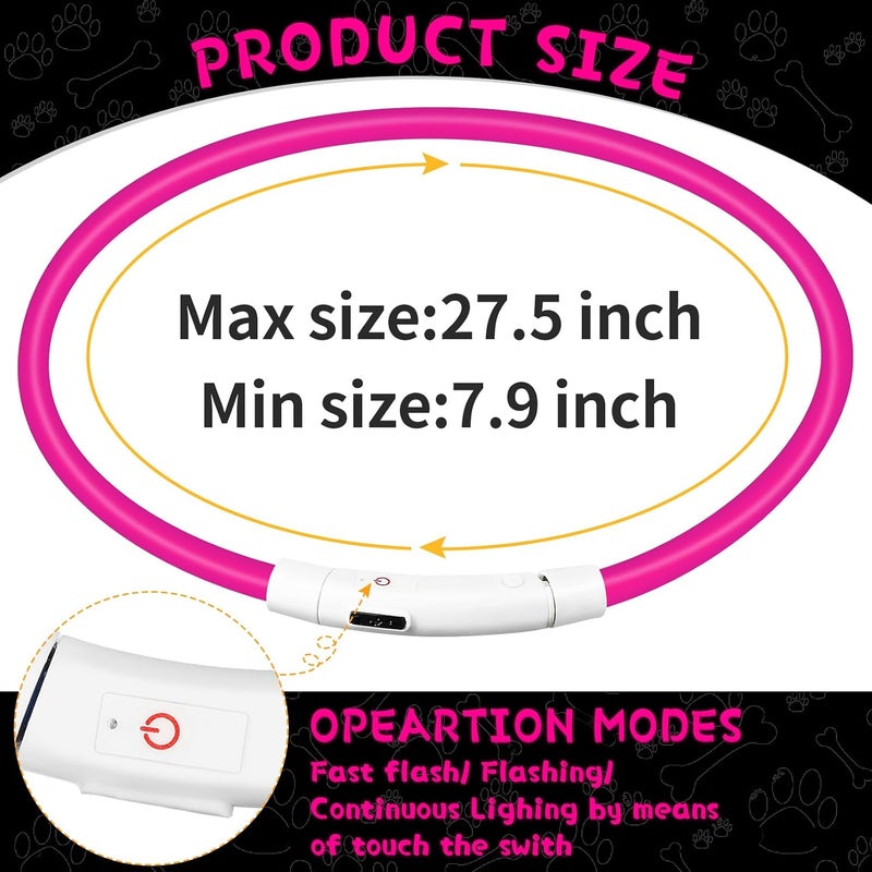 Weewooday 3 Pieces LED Dog Collar Light Up Dog Collars Rechargeable Dog Lights for Night Walking Adjustable Lighted Dog Collars for Night for Large Medium Small Dogs (Rose Red,Classic Style) - Image 2