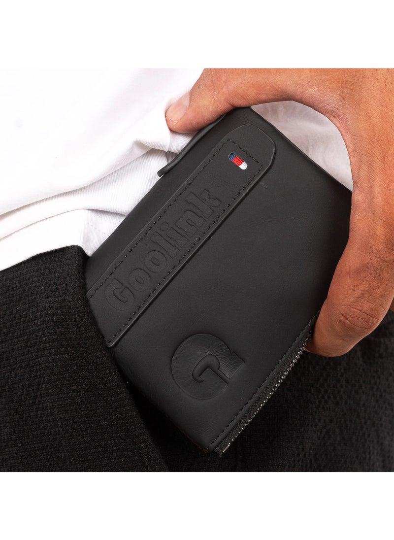 Goolink GL32400 – Premium Genuine Leather Wallet for Men | Sleek Bifold Design with Dual Zippers