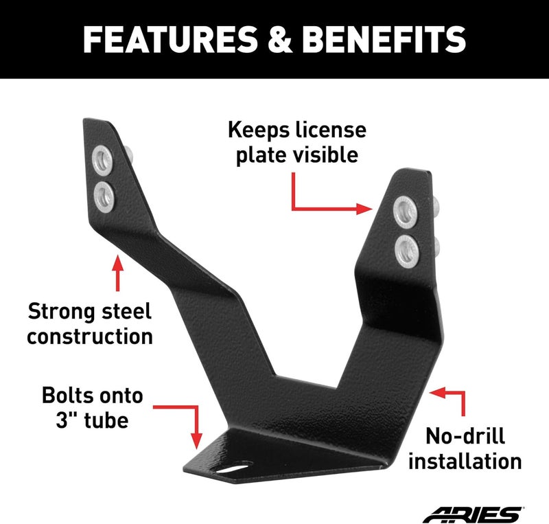 ARIES 35-0000 3-Inch Bull Bar License Plate Bracket - Durable Steel Construction - Image 3