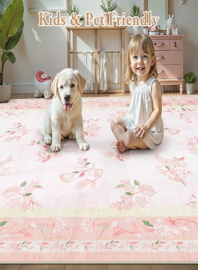 لايف بوكس سجادة مدخل قابلة للغسل من لايف بوكس، بنقشة زهور وردية، مقاس 2×3، سجادة حمام بوهيمية، سجادة ناعمة مانعة للانزلاق لغرفة النوم، سجادة صغيرة رقيقة جدًا بنقشة زهور للمدخل، سجادة باب داخلية للمطبخ بجانب السرير، لون وردي - Image 4