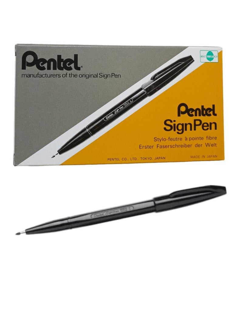 بنتل أقلام توقيع ليفية الرأس من 12 قطعة اسود - Image 1