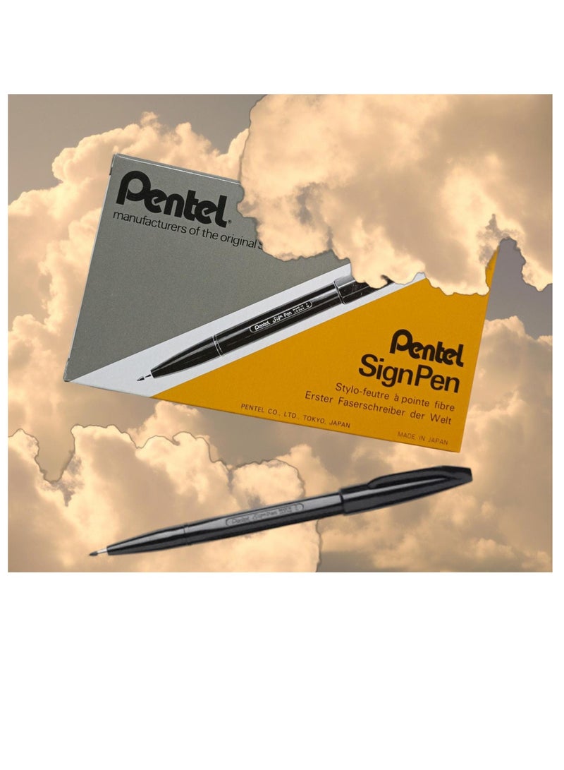 بنتل أقلام توقيع ليفية الرأس من 12 قطعة اسود - Image 2