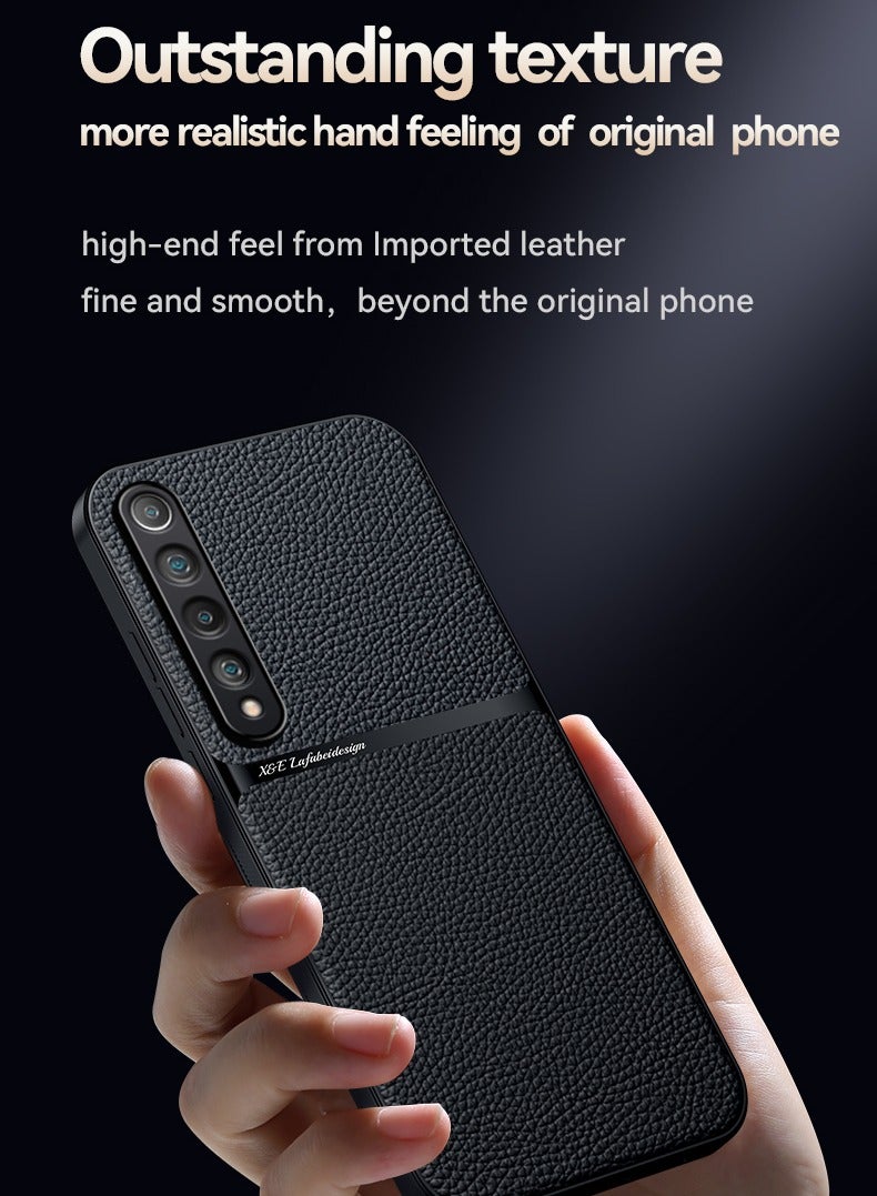 Phone Case Cover Leather TPU Back Case Cover shock resistant Compatible with Xiaomi Mi 10 ( Black ) - Image 2